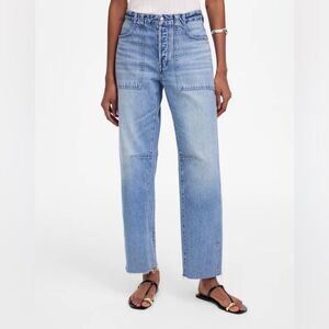 Madewell NWT Darted Barrel Leg Jeans Size 25 in Riverbend Wash, Rigid, Raw Hems